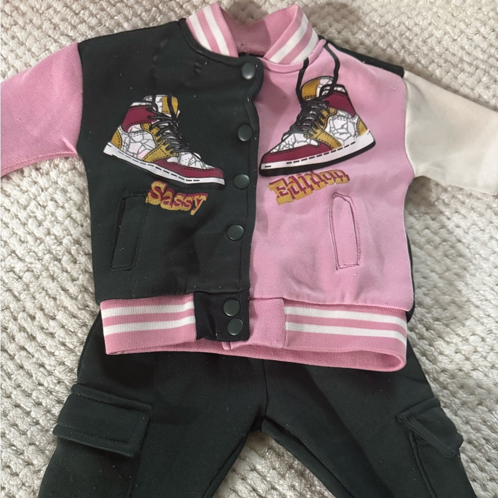 Pink and Black Baby Outfit with Sneakers Design